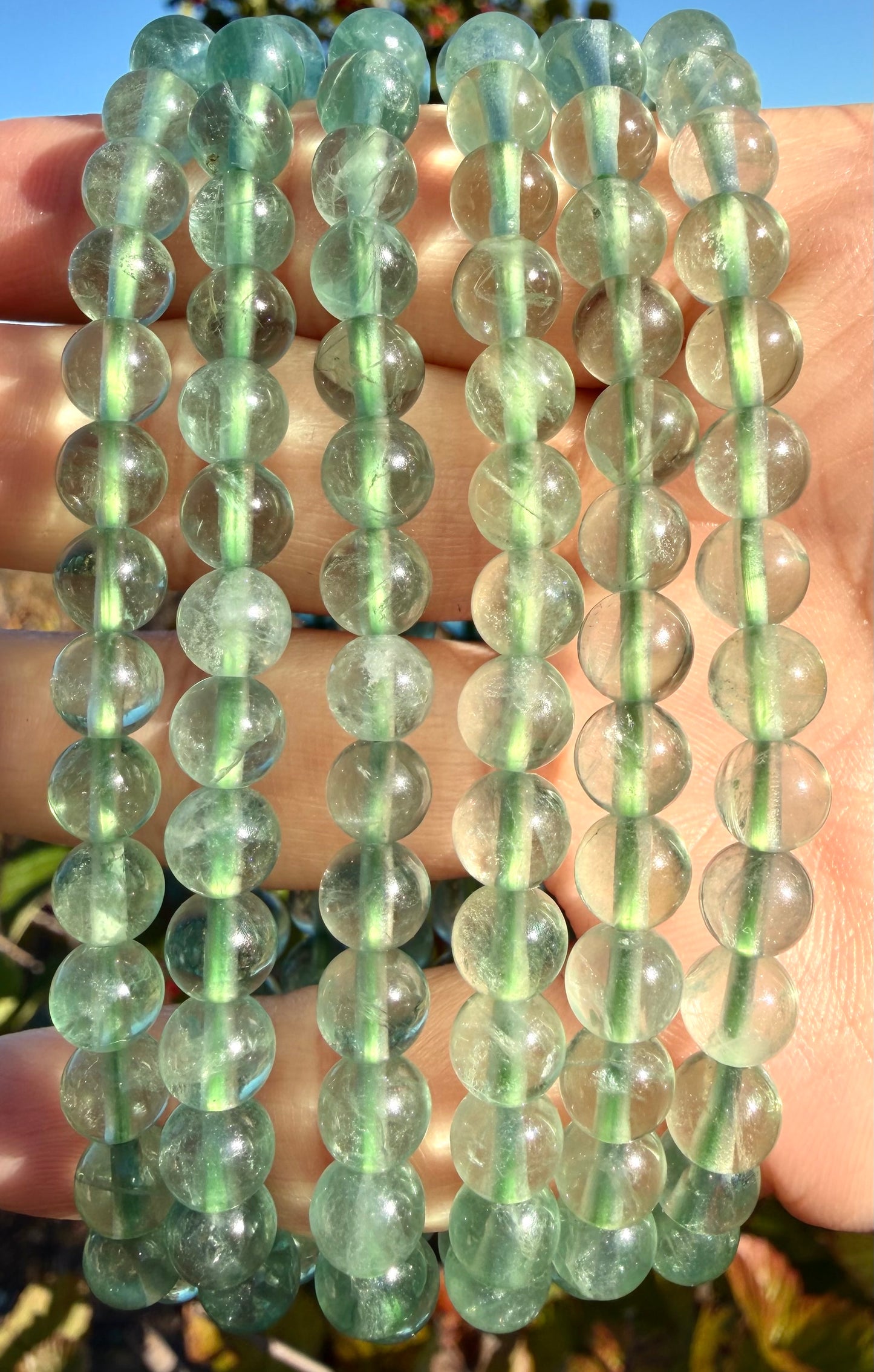 Wholesale 6 Pcs Natural Green Fluorite 6mm 7.5” Crystal Healing Stretch Bracelet
