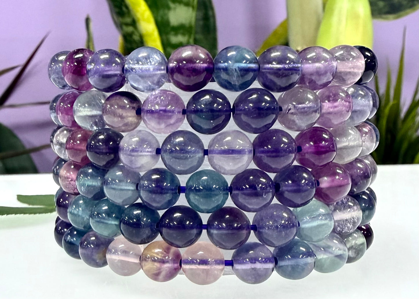 6 PCs 8mm Natural Rainbow Fluorite Stretch Bracelet 7.5”