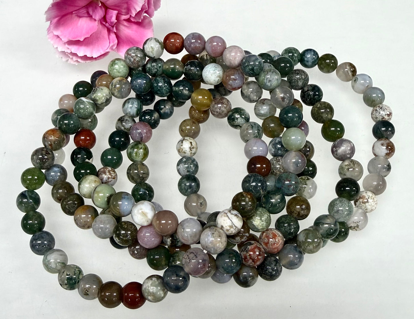 Wholesale 6 Pcs Natural Indian Moss Agate 6mm 7.5” Crystal Healing Stretch Bracelet