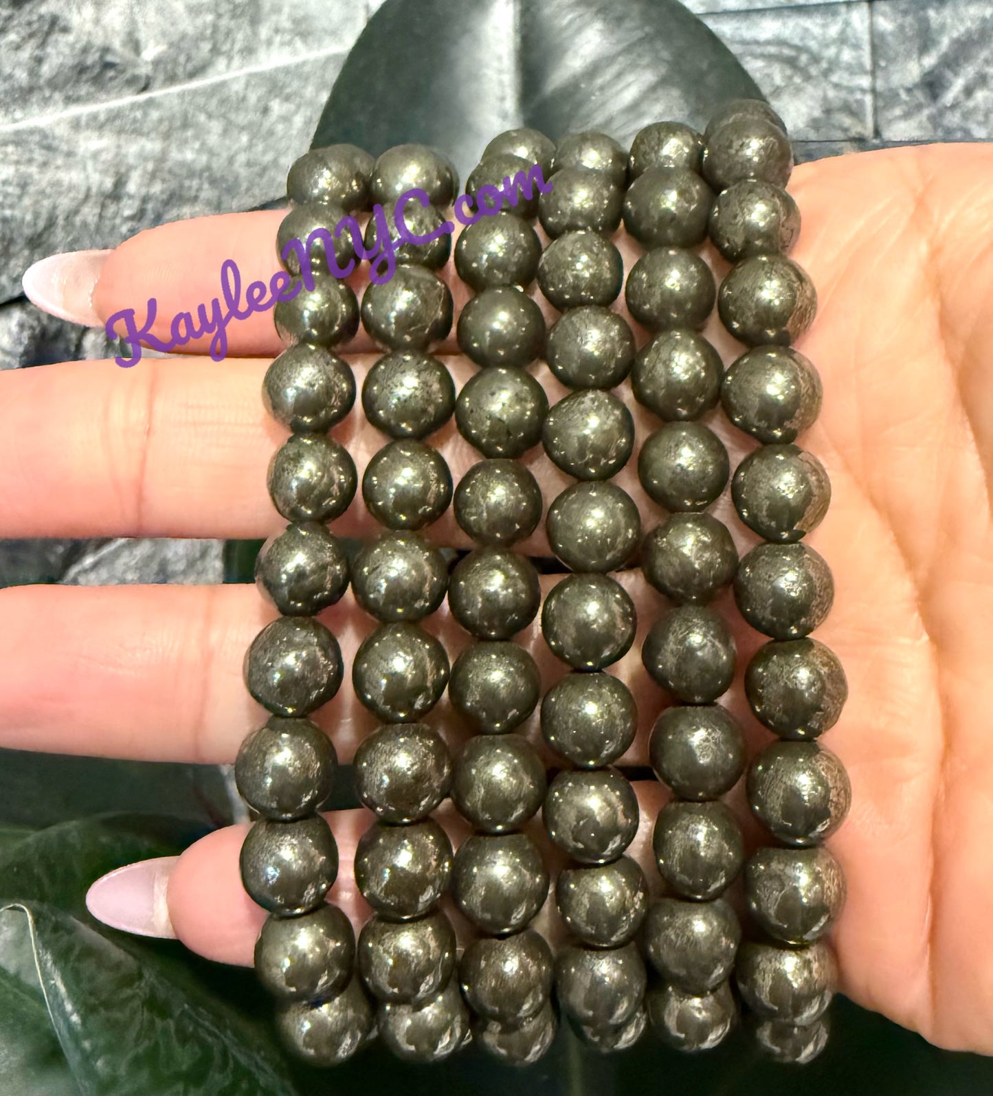 Wholesale 6 Pcs Natural Pyrite 8mm 7.5” Crystal Healing Stretch Bracelet