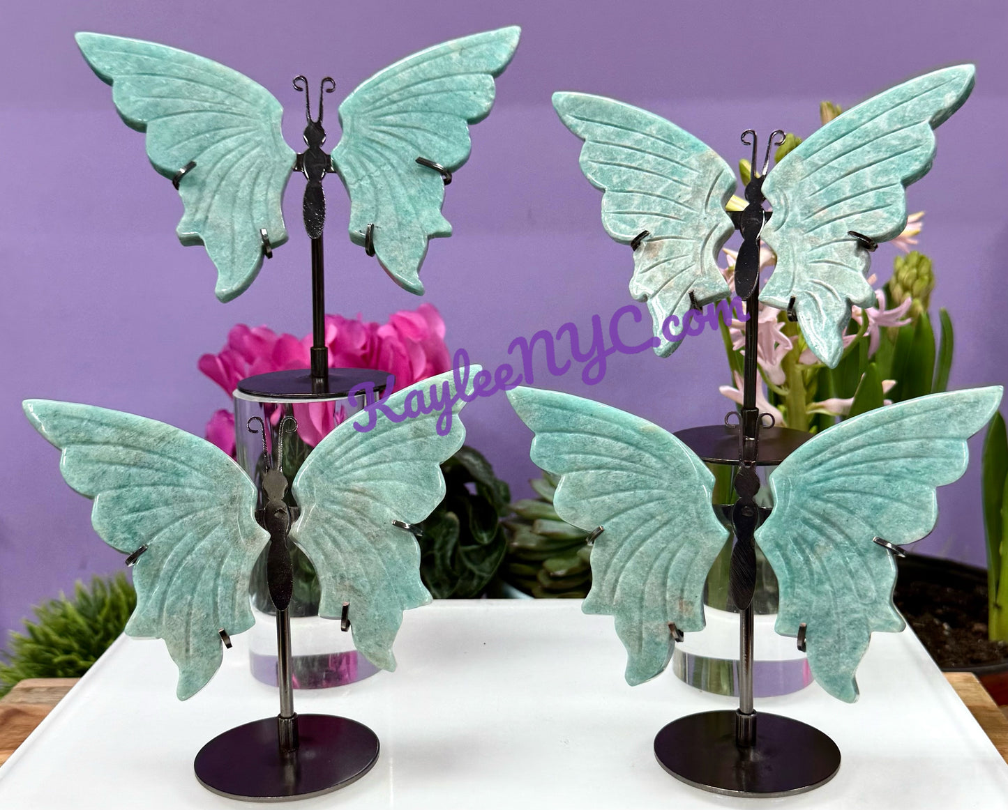 Wholesale Lot 4 PCs Natural Amazonite Crystal Butterfly w/stand Healing Energy