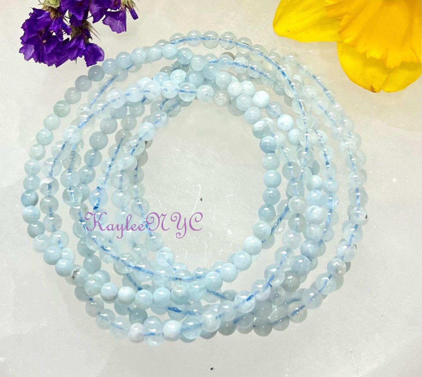 Wholesale Lot 6 Pcs Natural Aquamarine 4mm 7.5” Crystal Healing Stretch Bracelet