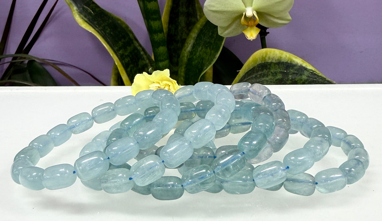 Wholesale 6 Pcs 8x12mm Natural Fluorite 7.5” Crystal Healing Stretch Bracelet