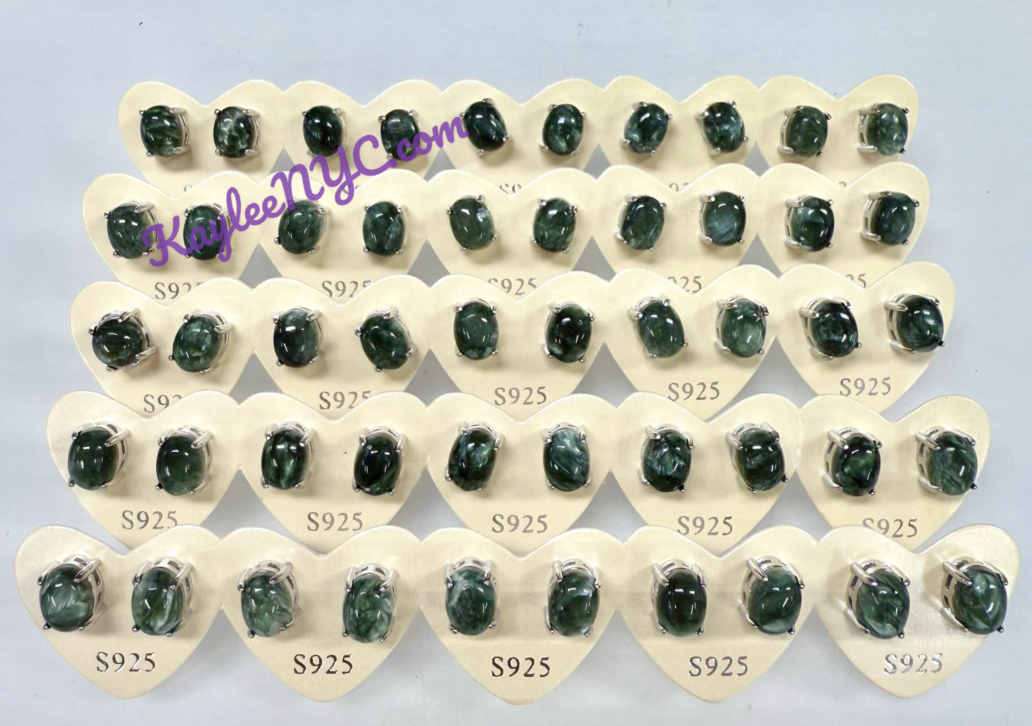 Wholesale Lot 5 Pairs Natural Seraphinite Sterling Silver(925) Earring Studs 6x8mm