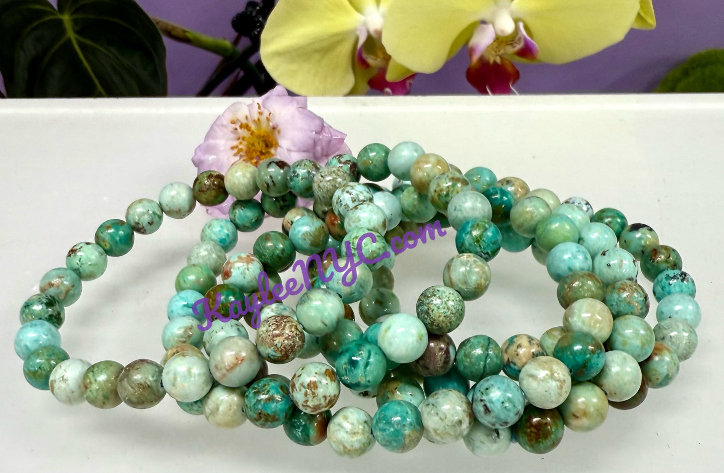 Wholesale 6 Pcs Natural Turquoise 8mm 7.5” Crystal Healing Stretch Bracelet