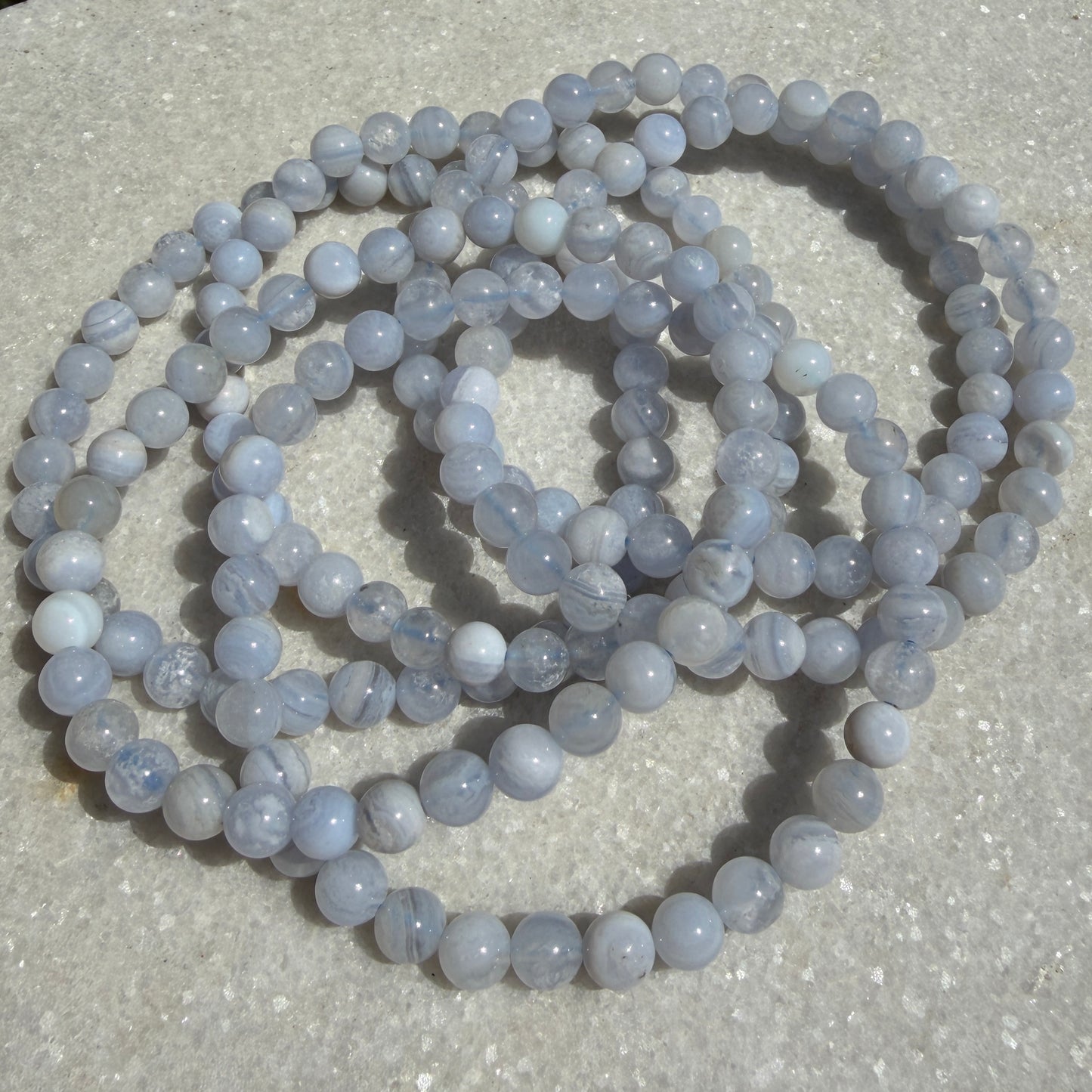 Wholesale 6 Pcs 5mm Blue Lace Agate Natural Crystal Healing Stretch Bracelet 7.5”