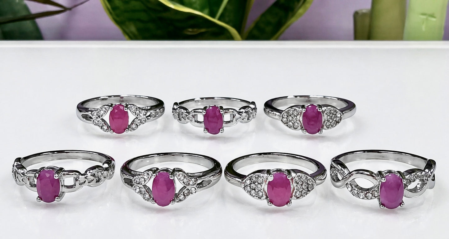 Wholesale Lot 7 pcs Natural Ruby Stainless Steel Ring 4x6mm
