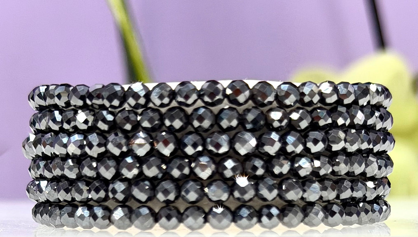 6 PCs 4mm Natural Faceted Hematite Faceted Bracelet 7.5”
