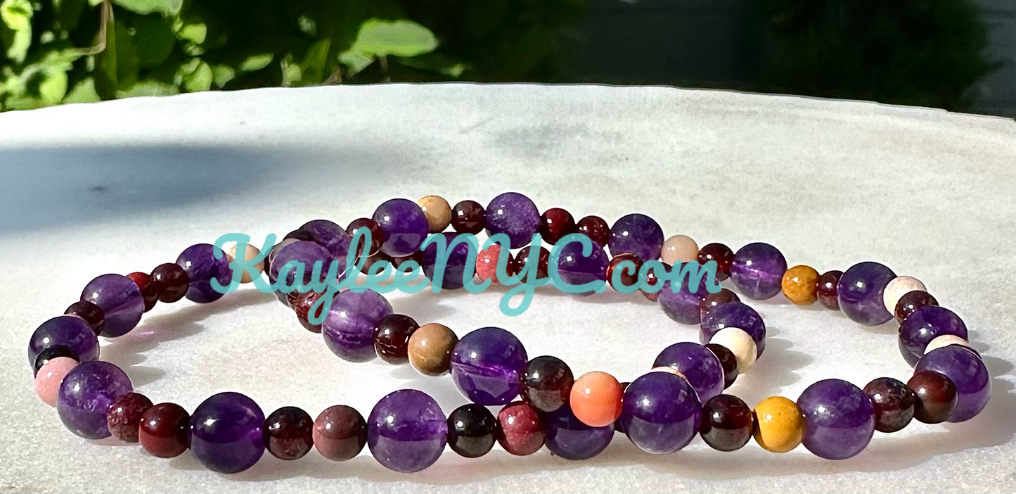 6 PCs Natural Crystal Aquarius Zodiac Stretch Bracelet ~7.5”