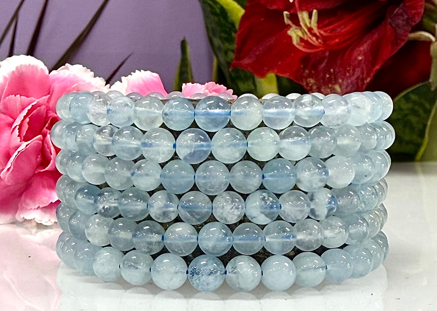 Wholesale 6 Pcs Natural Aquamarine 6mm 7.5” Crystal Healing Stretch Bracelet