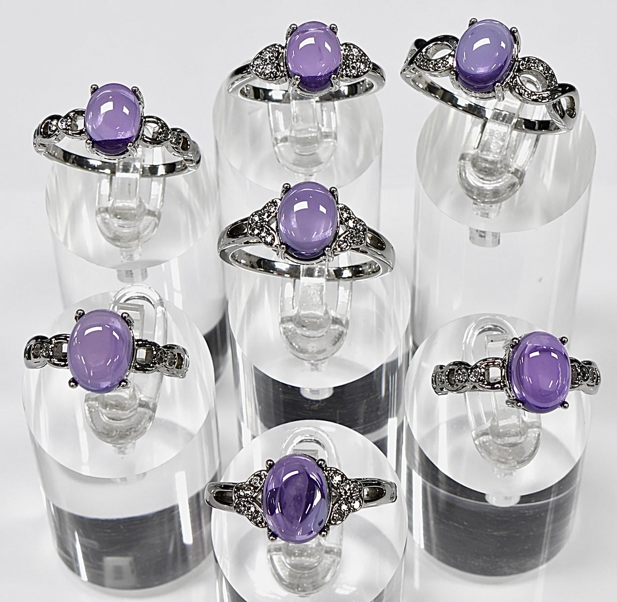 Wholesale Lot 7 pcs Natural Amethyst Stainless Steel Ring 7x9mm Crystal healing Energy