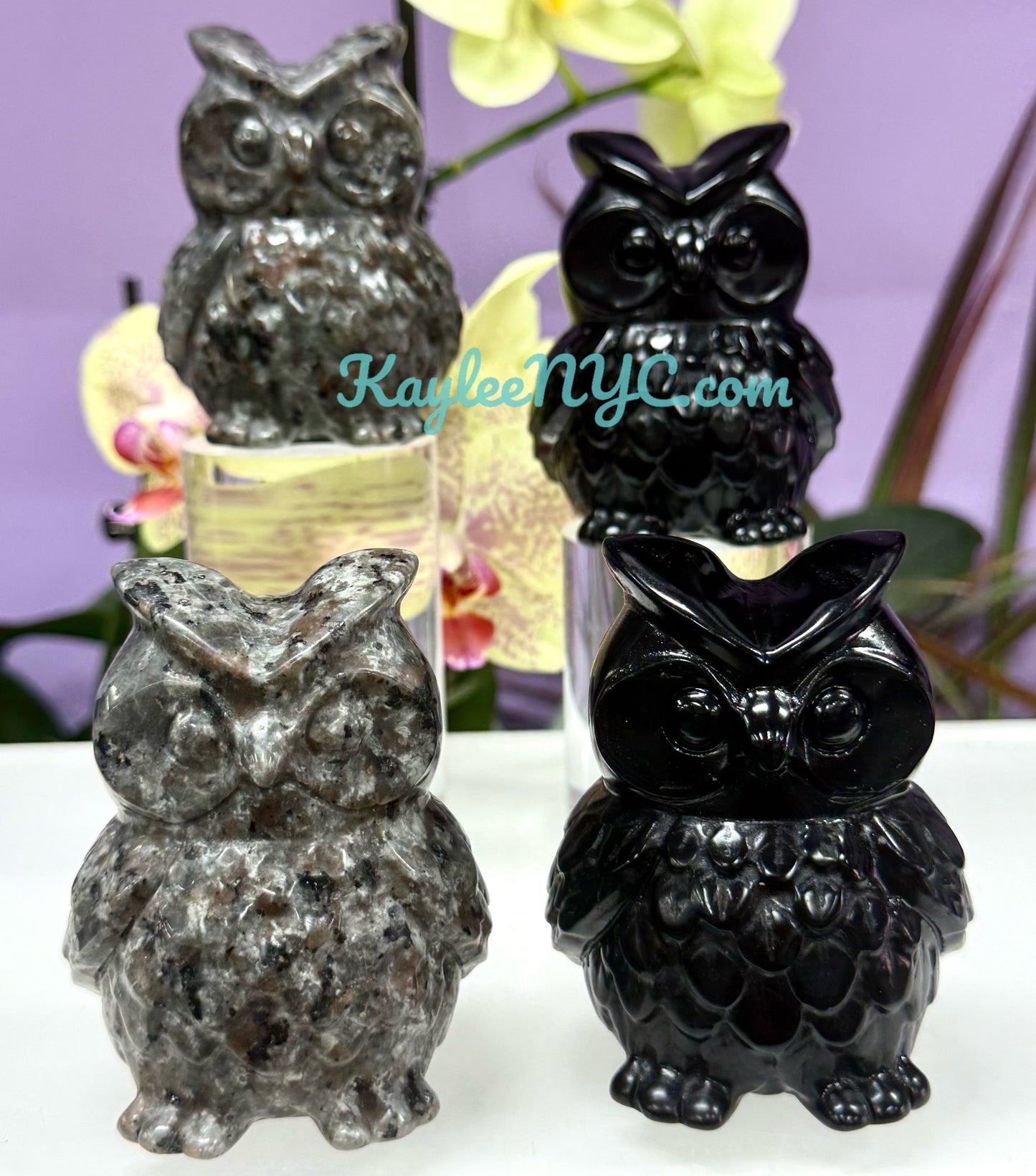 Wholesale Lot 4 pcs Natural Black Obsidian Yooperlite aka Emberlite Owls Crystals Healing Energy