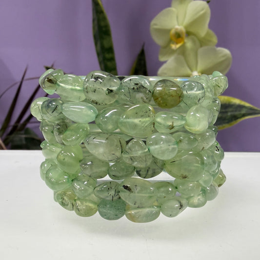 Wholesale 6 Pcs 8mm Green Prehnite Tumble Natural Crystal Healing Stretch Bracelet 7.5"