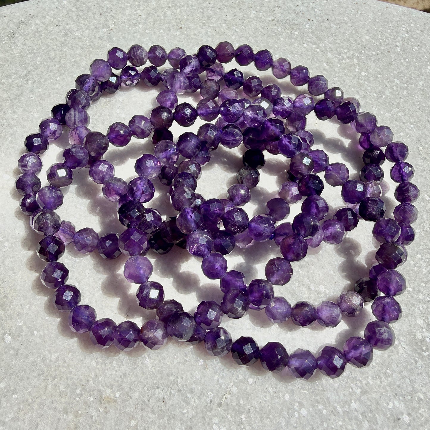 Wholesale 6pcs 6mm Faceted Amethyst Natural Crystal Healing Stretch Bracelet 7.5"