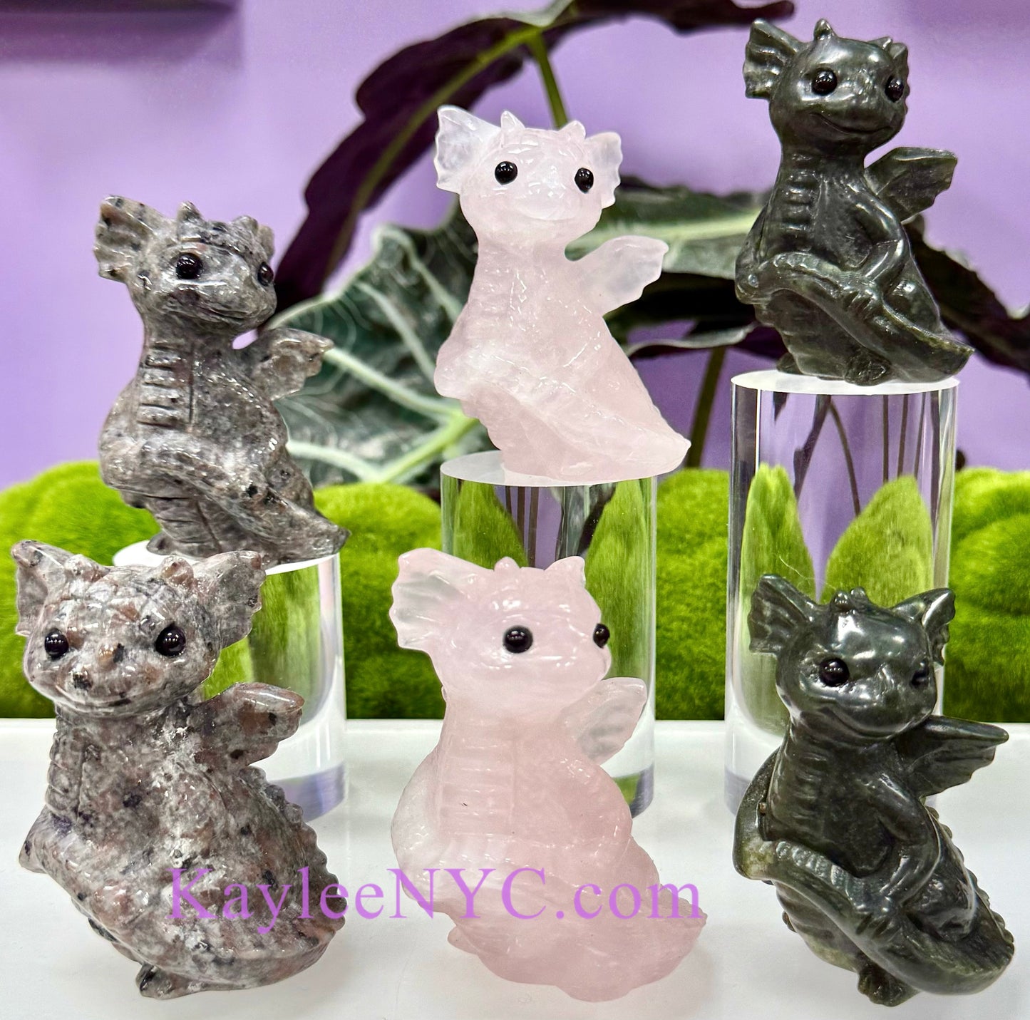 6 PCs 7.5cm Natural Crystal Dragon Carving