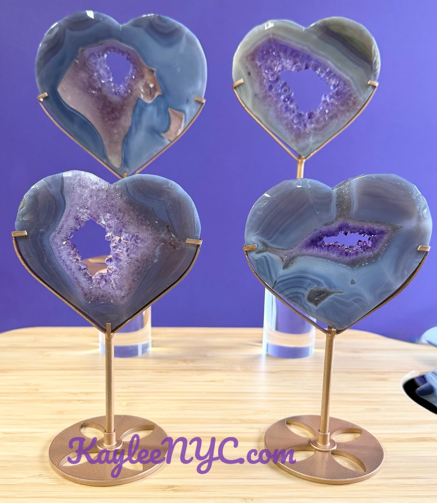 Wholesale Lot 4 PCs Natural Amethyst Agate Heart w/stand Healing Energy
