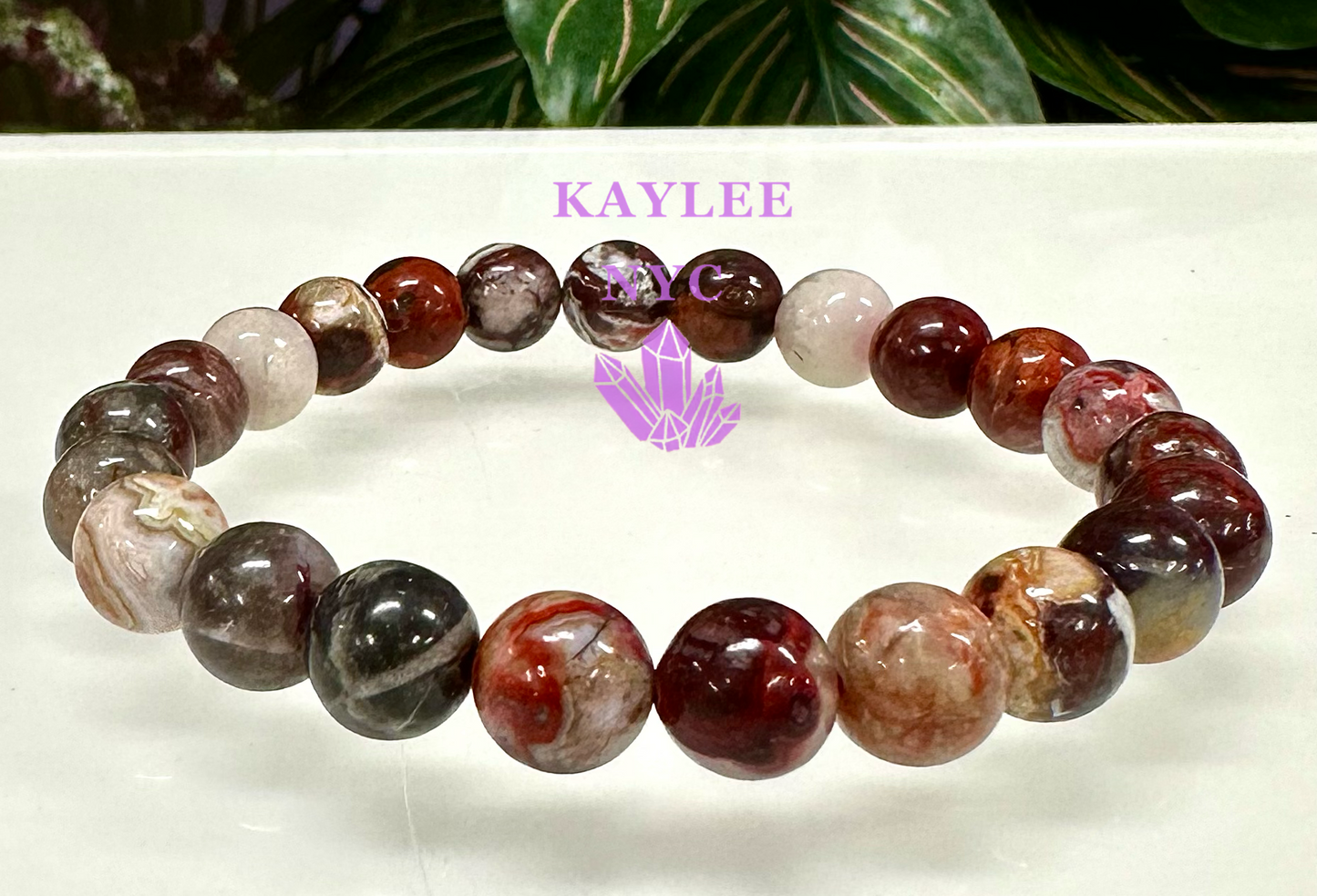 6 PCs Natural Mexican Lace Agate Stretch Bracelet