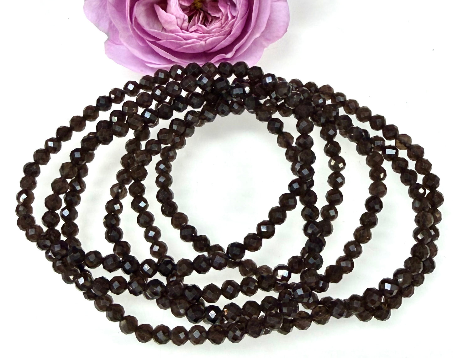 Wholesale Lot 6 Pcs Natural Faceted Smoky Quartz 4mm 7.5” Crystal Healing Stretch Bracelet