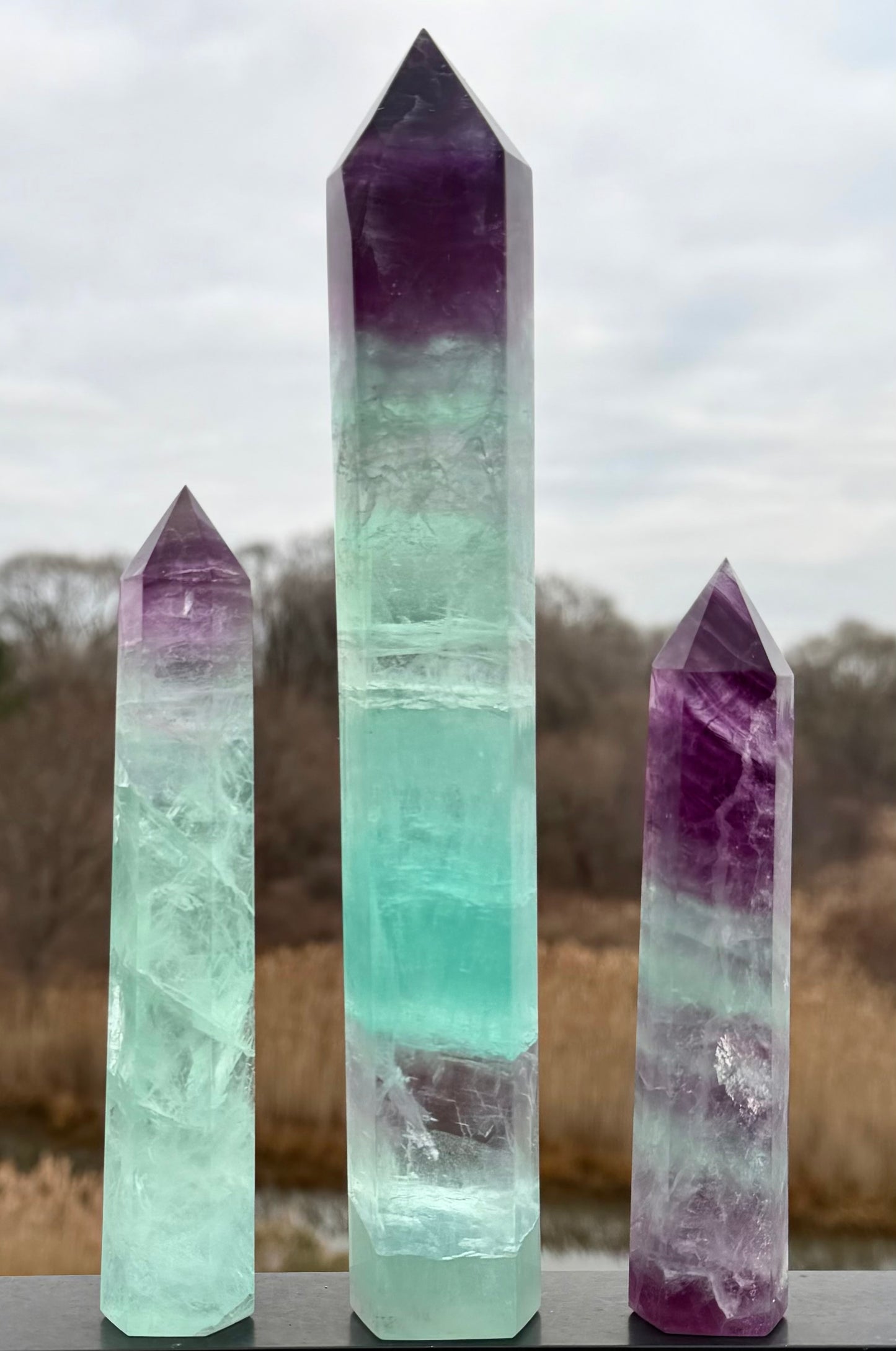 Wholesale Lot 3 pcs large Natural Watermelon Fluorite obelisk Tower Point Crystal Healing Energy 3.8-4lbs