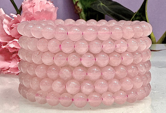 Wholesale Lot 6 Pcs Natural Rose Quartz 6mm 7.5” Crystal Healing Stretch Bracelet