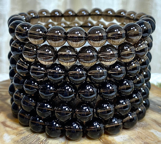 Wholesale 6 Pcs Natural Smoky Quartz 8mm 7.5” Crystal Healing Stretch Bracelet