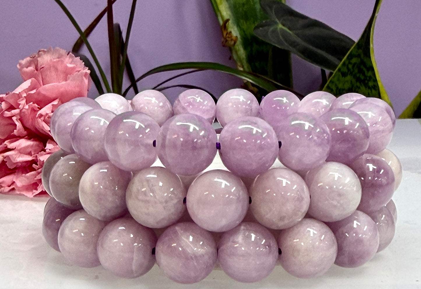 3 PCs 11.5-13mm Natural Kunzite Stretch Bracelet 8”
