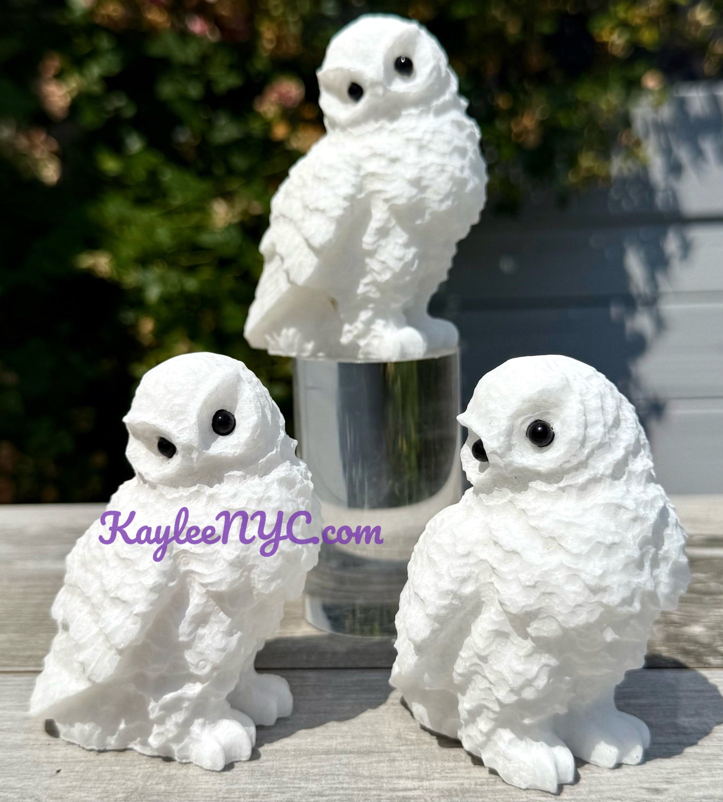 3 PCs Natural Snow Quartz Owls Crystals Healing Energy