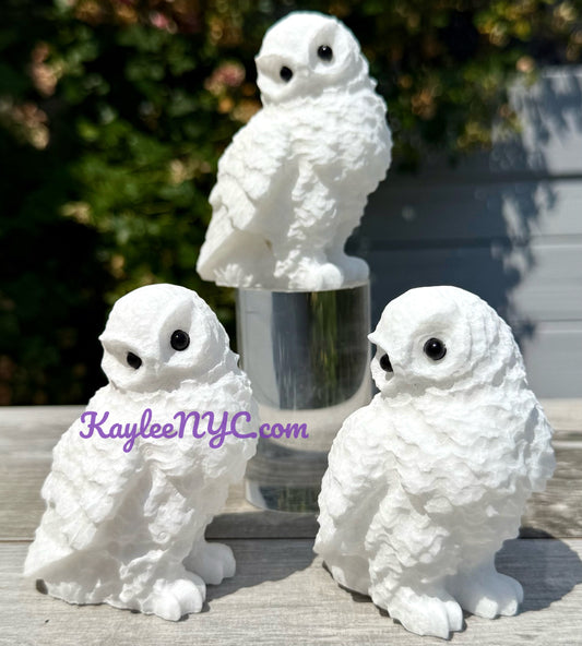 3 PCs Natural Snow Quartz Owls Crystals Healing Energy