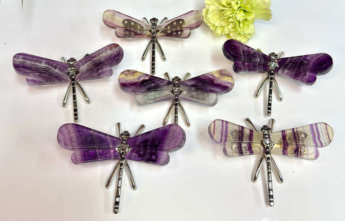 Wholesale Lot 6 PCs Natural Fluorite Crystal Butterfly w/stand Healing Energy