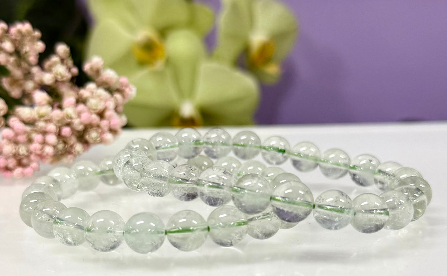 6 PCs Prasiolite 8mm 7.5” Stretch Bracelet crystals healing energy