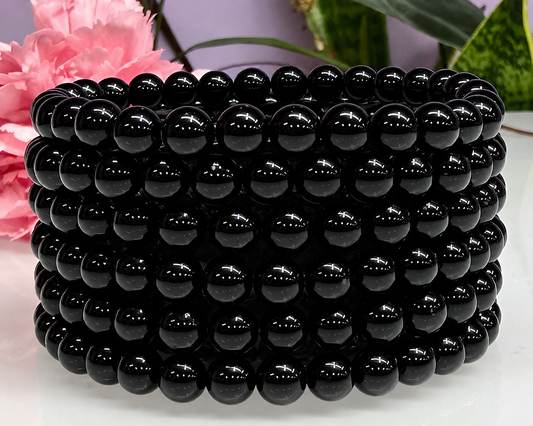Wholesale Lot 6 Pcs Black Onyx 6mm 7.5” Crystal Healing Stretch Bracelet