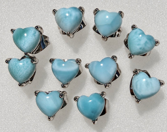 Wholesale Lot 6 Pairs Natural Larimar Heart Shaped Earring Studs