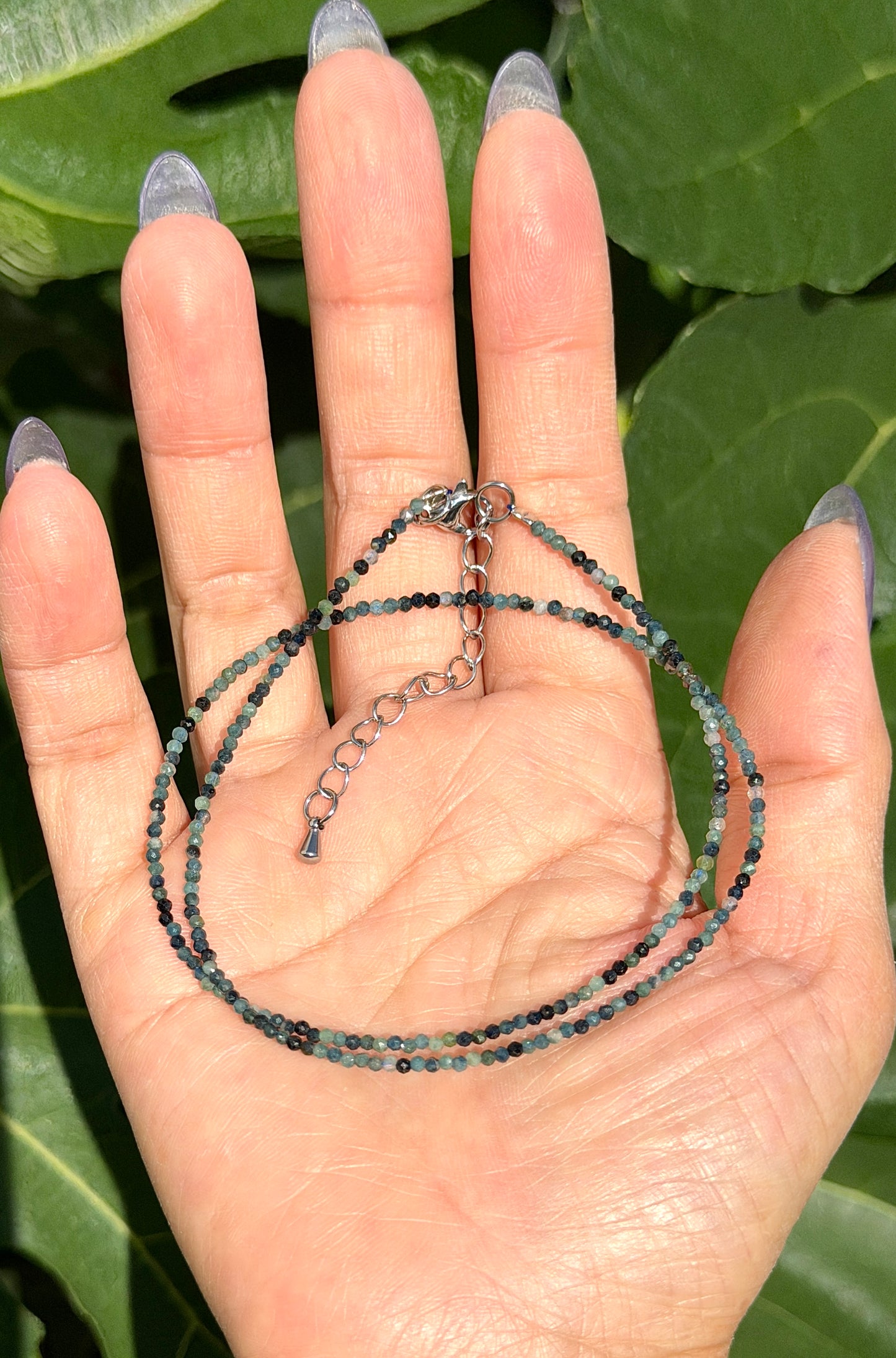 6 PCs 2mm Natural Blue Tourmaline Necklaces