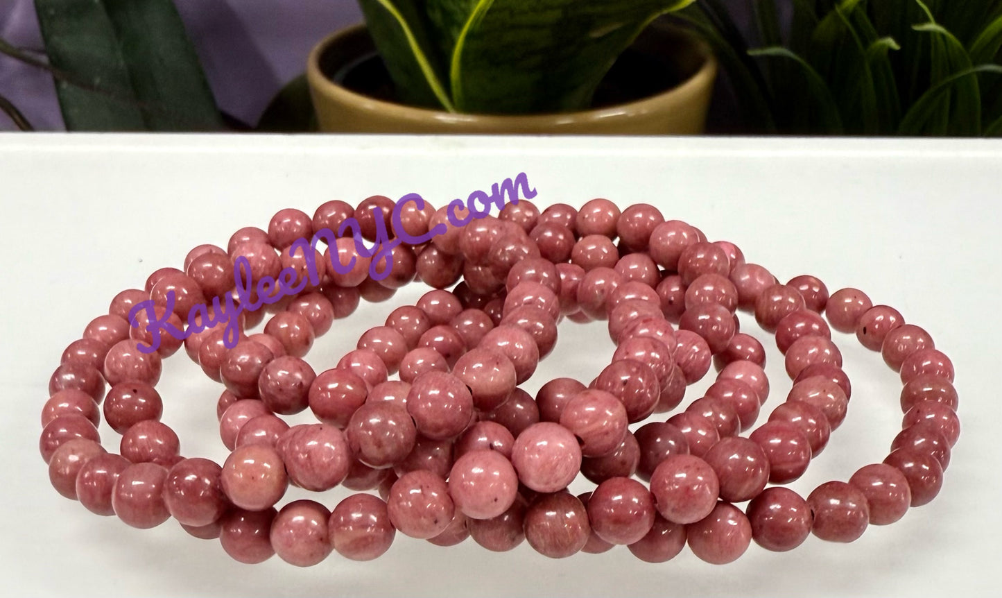 Wholesale 6 Pcs Natural Pink Rhodonite 6mm 7.5” Crystal Healing Stretch Bracelet