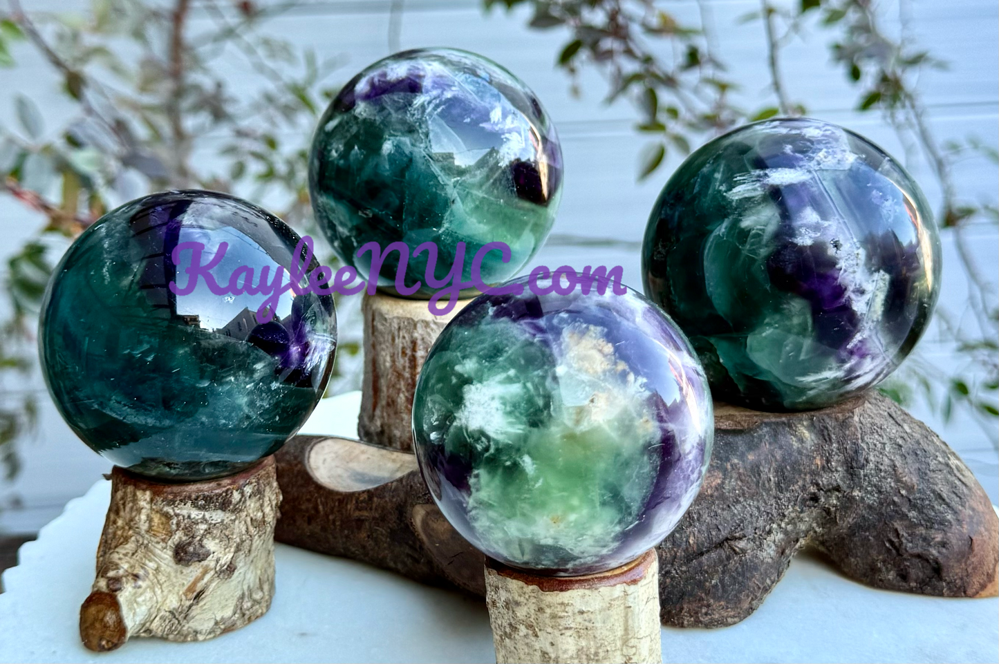 4 PCs Natural Feather Fluorite Sphere Crystals Healing Energy