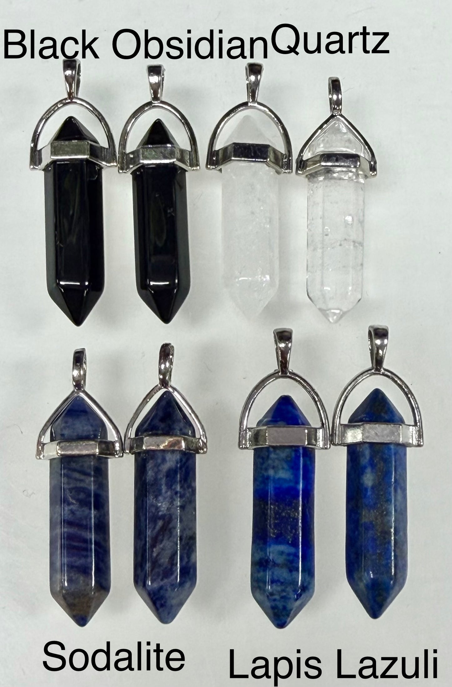 Wholesale Lot 24 Pcs Natural Crystal Point Pendant – Mixed Stones – Rhodium Plated