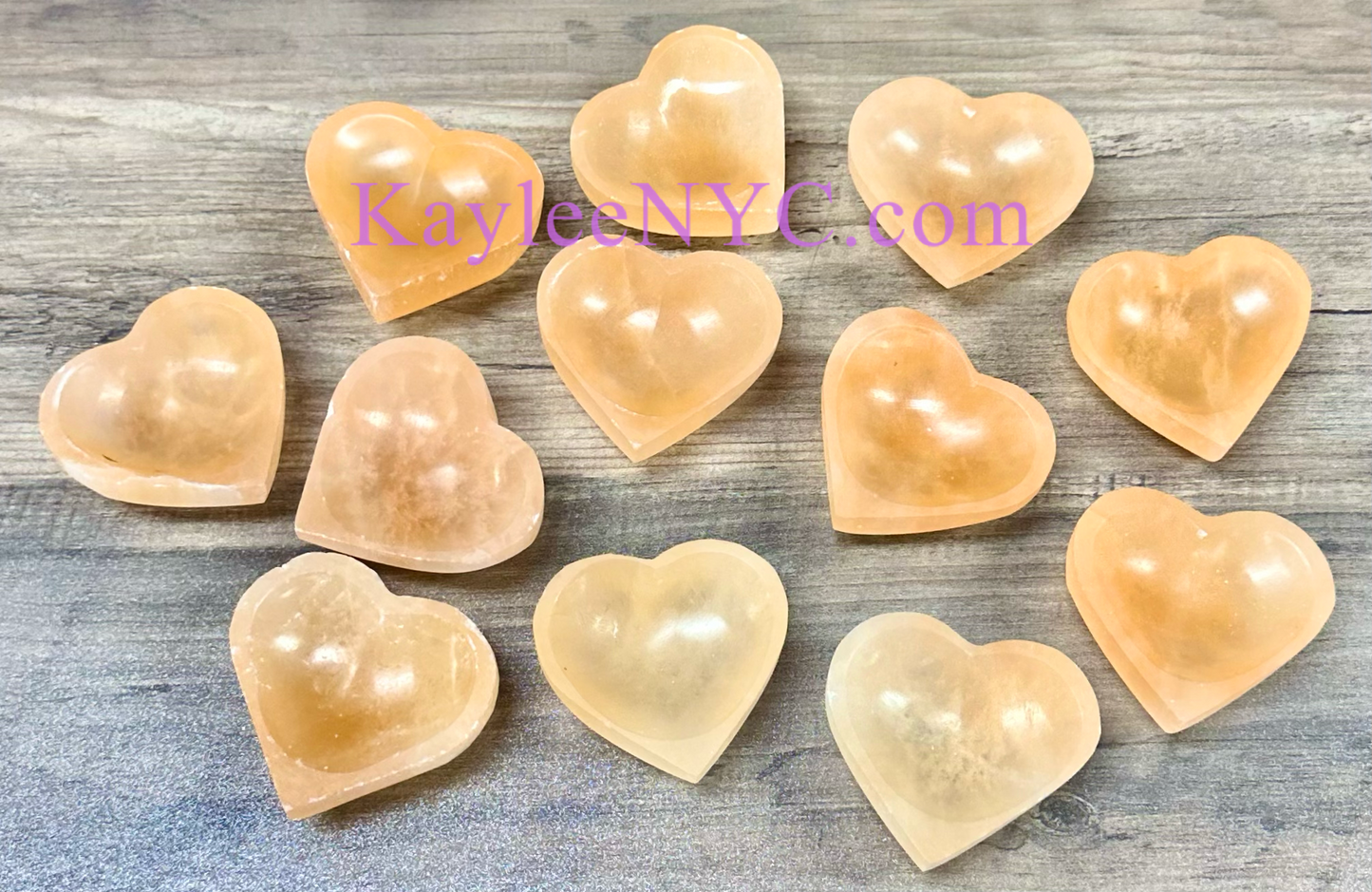 12PCs large Natural Peach Selenite aka Satin Spar Heart Bowl ~6cm