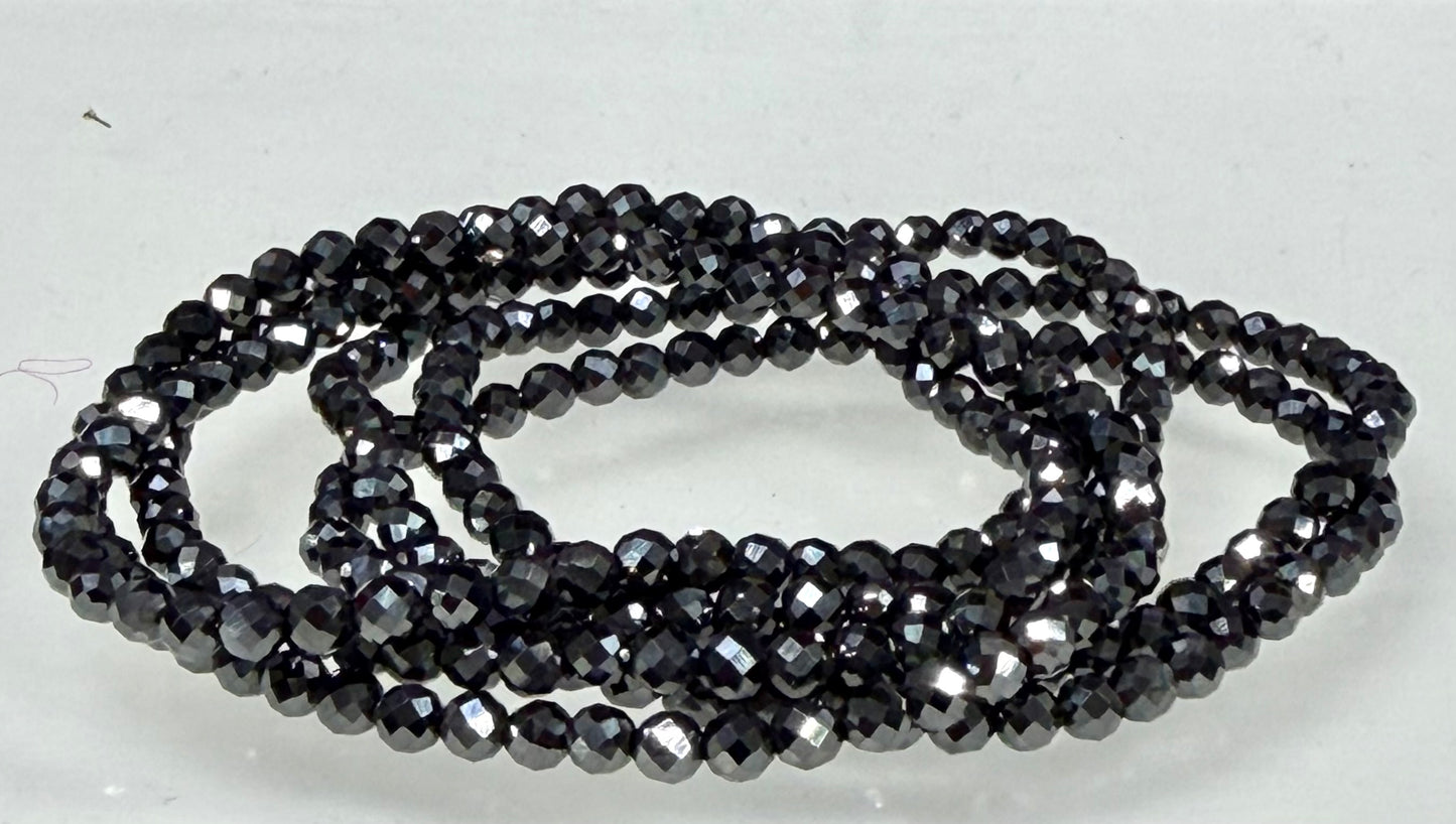 6 PCs 4mm Natural Faceted Hematite Faceted Bracelet 7.5”