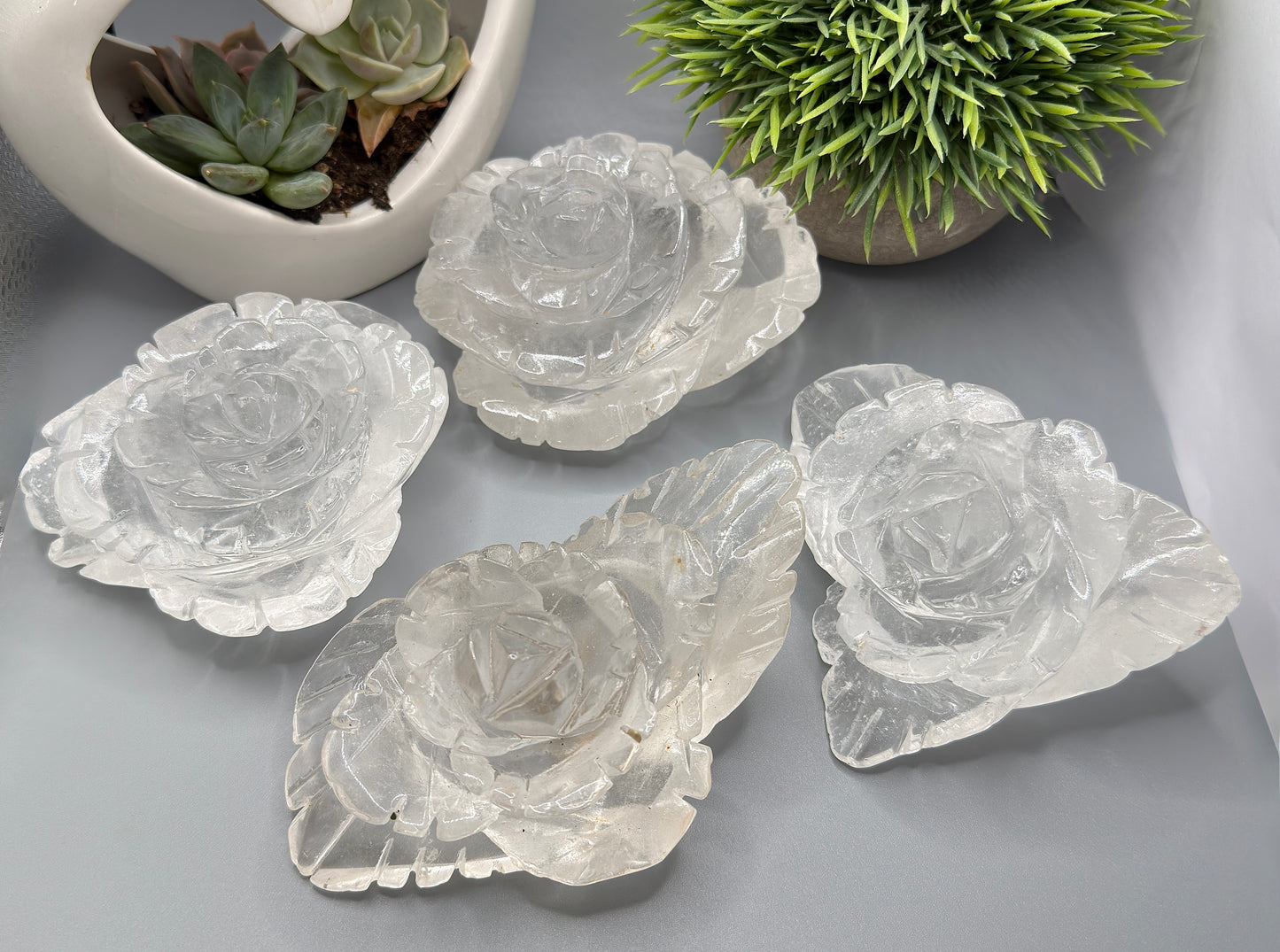 4-5 pcs Natural Clear Quartz Rose Carving Crystals Healing Energy