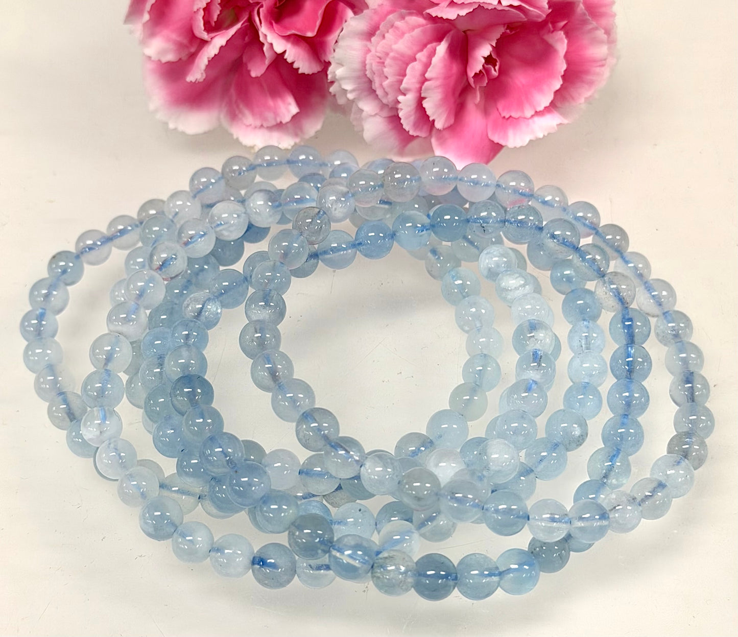 Wholesale 6 Pcs Natural Aquamarine 6mm 7.5” Crystal Healing Stretch Bracelet