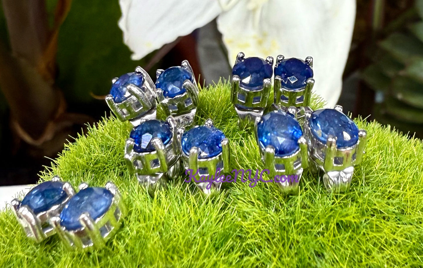 Wholesale Lot 5 Pairs Natural Sapphire Sterling Silver(925) Earring Studs 7x9mm