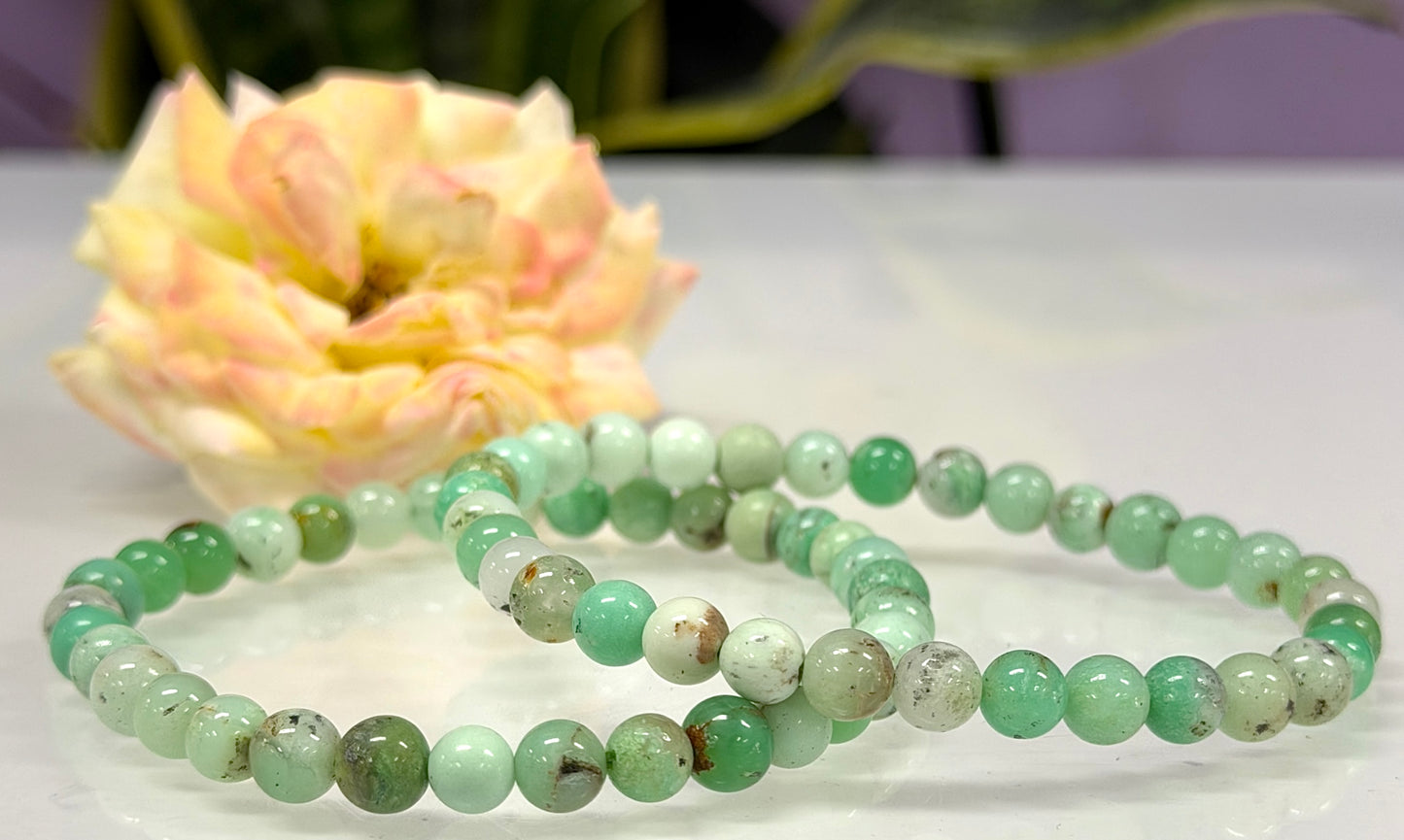 6 PCs 6mm Natural Chrysoprase Stretch Bracelet 7.5”