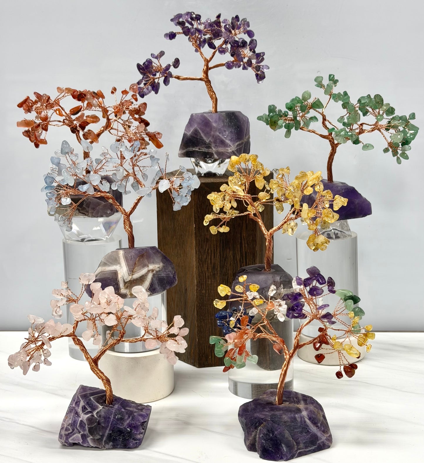 Wholesale Lot 7Pcs Bonsai Tree with Amethyst Crystal Base