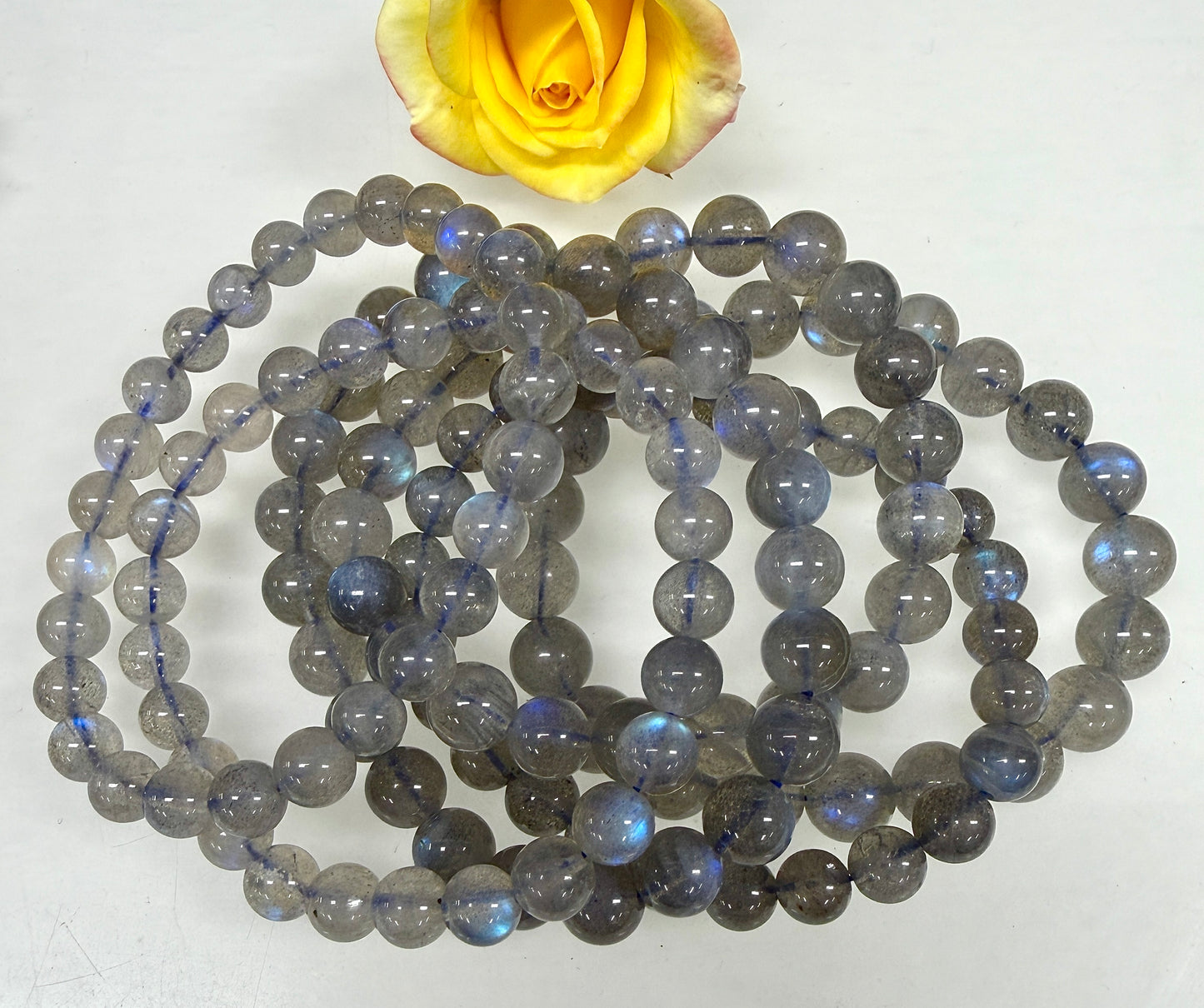 Wholesale 6 Pcs Natural Labradorite 8mm 7.5” Crystal Healing Stretch Bracelet