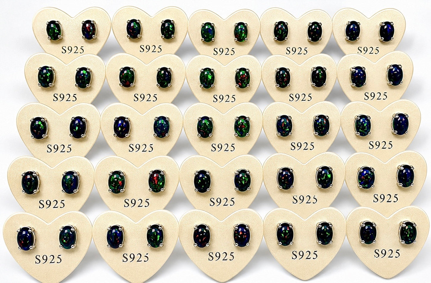 Wholesale 5 Pairs Black Opal Sterling Silver(925) Posts