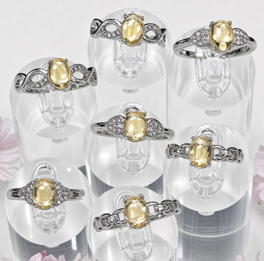 Wholesale Lot 7 pcs Citrine Stainless Steel Ring 5x7mm