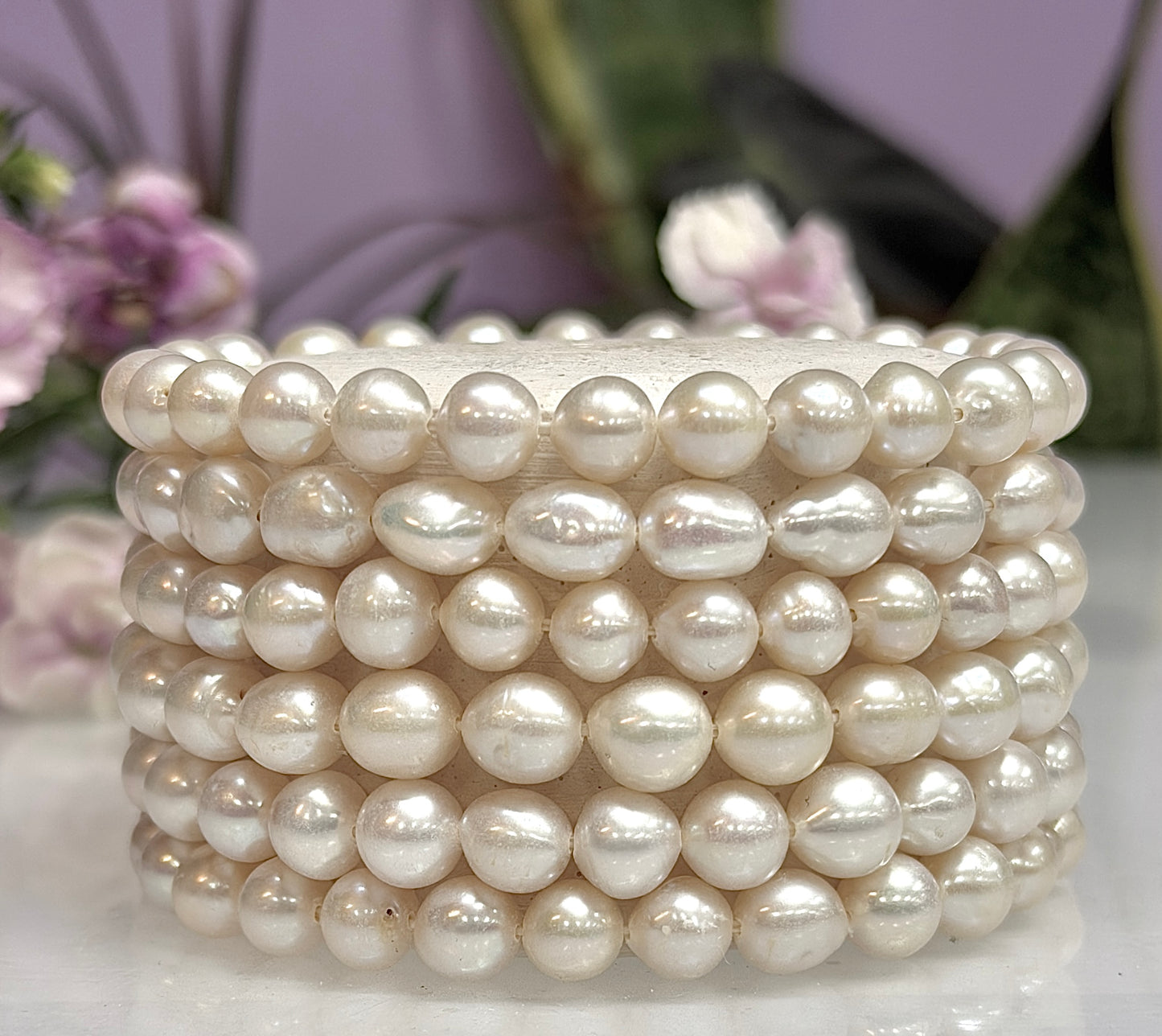 Wholesale 6 Pcs 7mm Natural Freshwater Pearl Healing Stretch Bracelet 7.5"