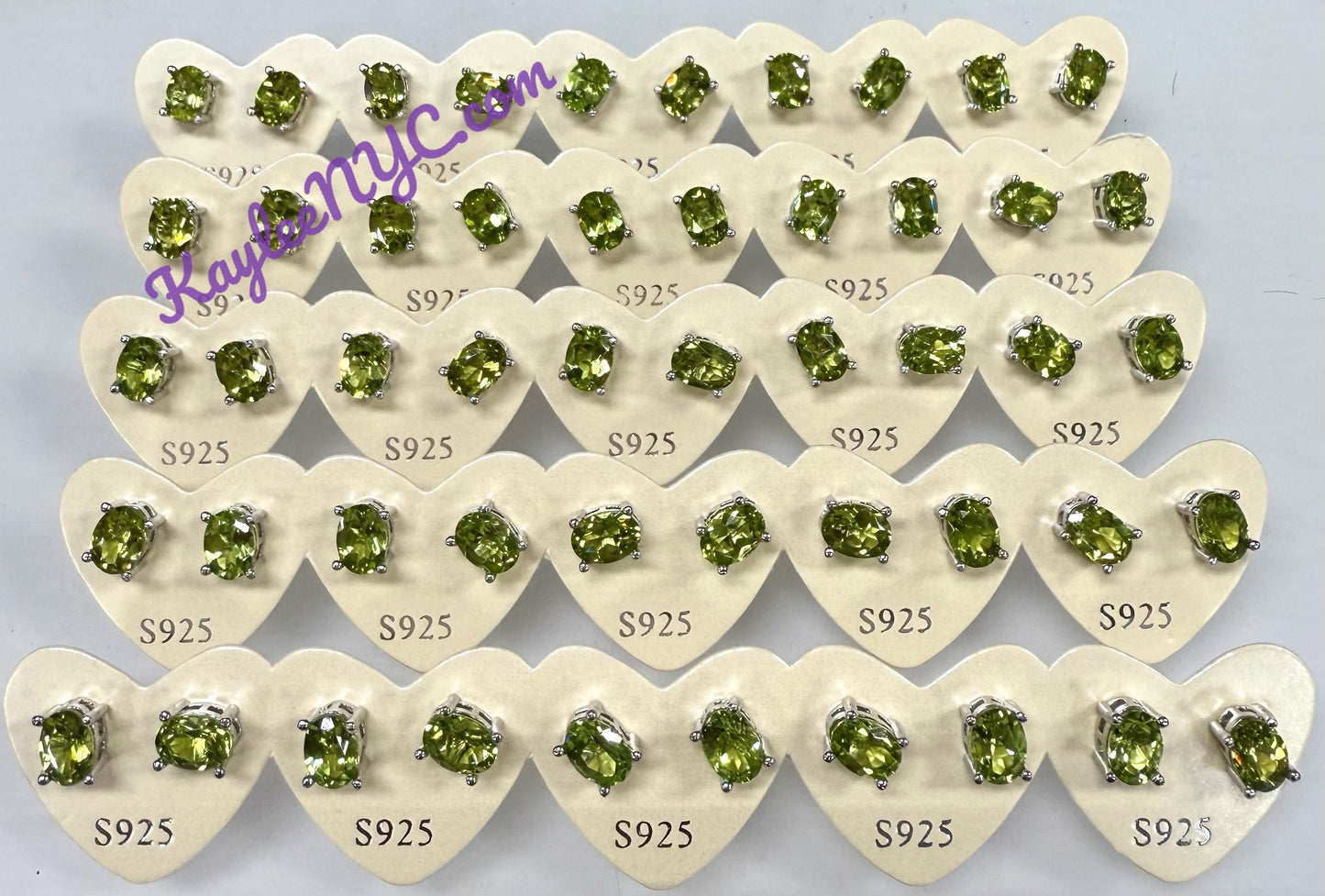 Wholesale Lot 5 Pairs Natural Peridot Sterling Silver(925) Earring Studs 5x7mm