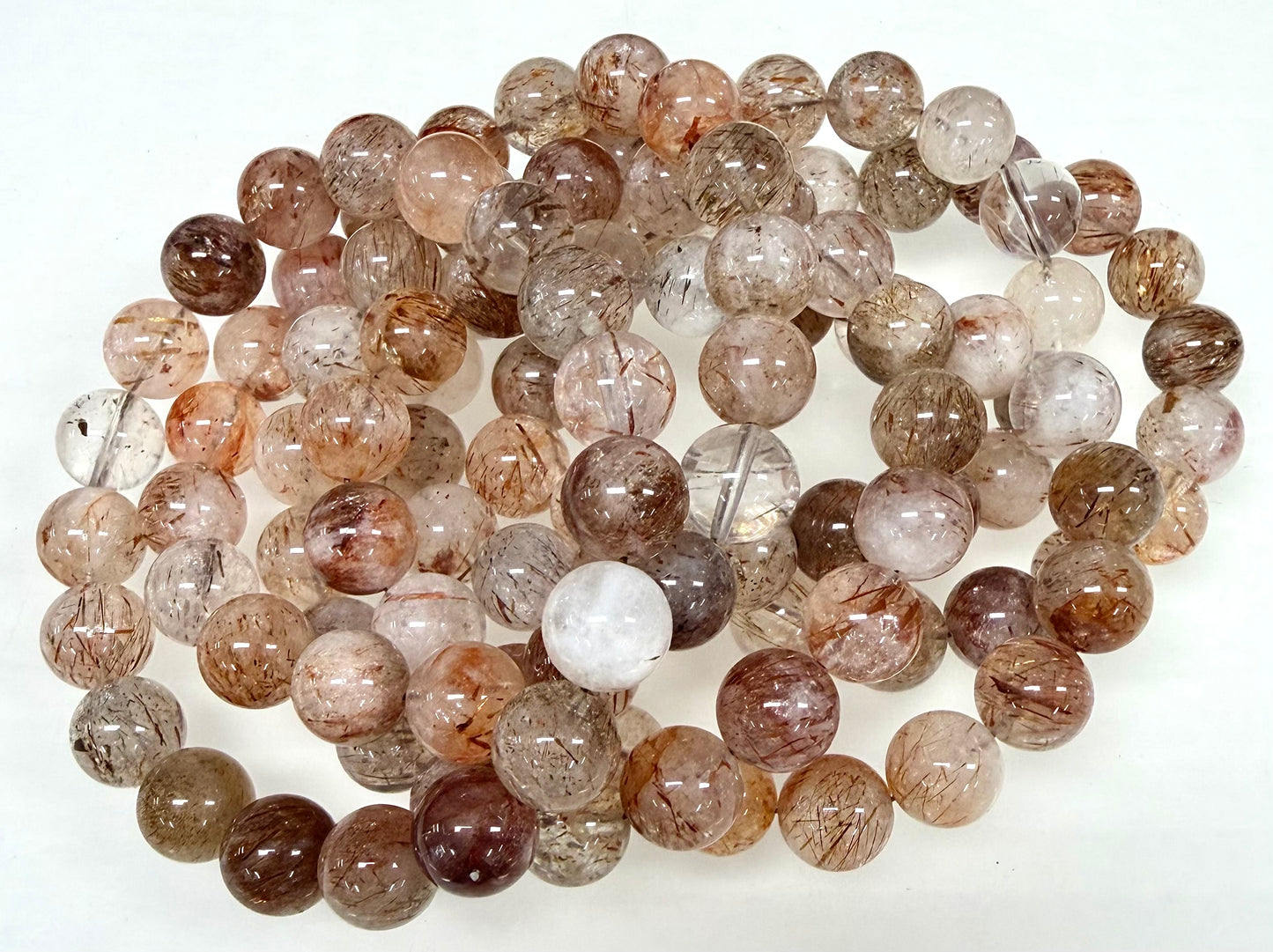 6 PCs 10mm Natural Rutilated Quartz Crystal Stretch Bracelet 8”