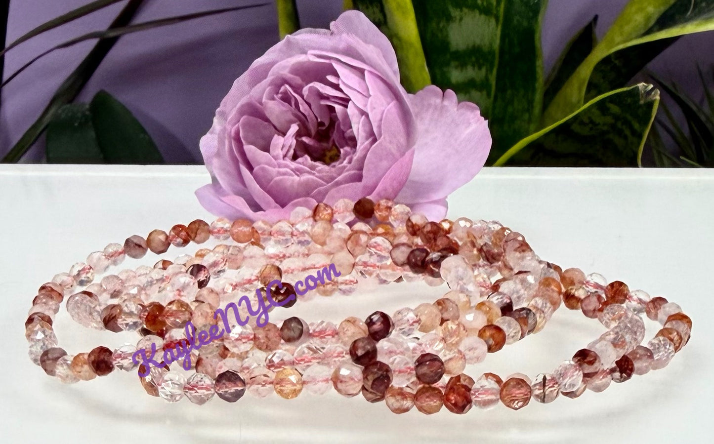 Wholesale Lot 6 Pcs Natural Faceted Hematoid Fire Quartz 4mm 7.5” Crystal Healing Stretch Bracelet